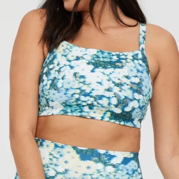Offline Aerie Goals 3D Sports Bra Blue Path Floral SIZE LG Athletic Yoga GYM EUC - Picture 1 of 8